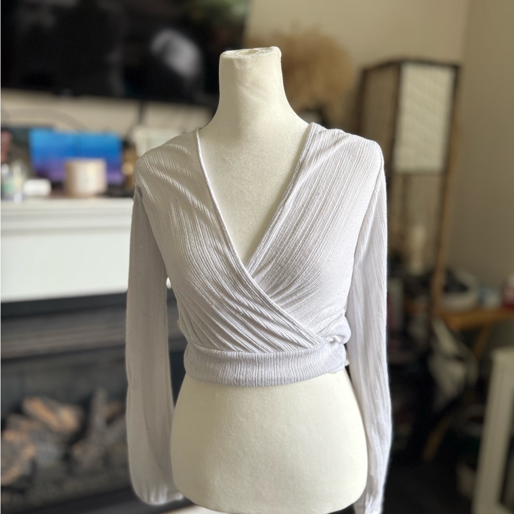 Dynamite White Ribbed Wrap Blouse